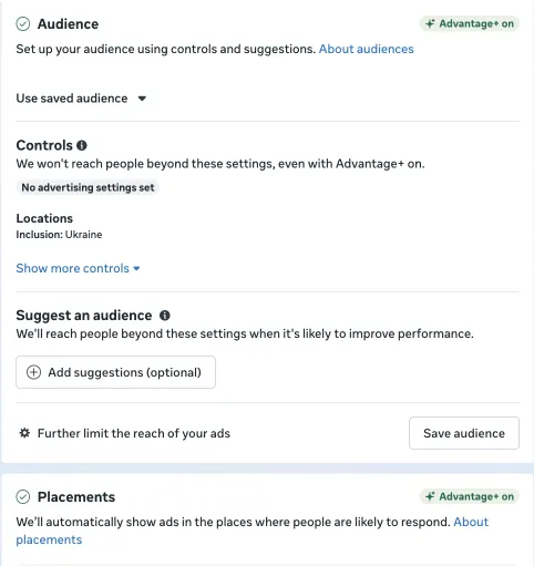 Кампанія повністю працює на Advantage+: алгоритм самостійно підбирає найкращі аудиторії, плейсменти та креативи.