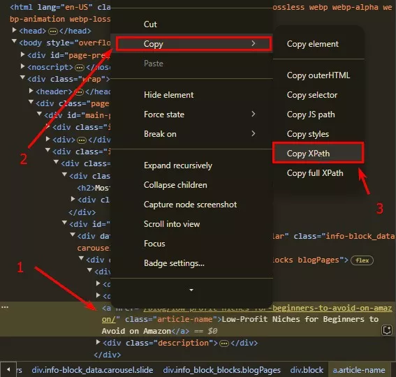 Клацаю правою кнопкою і обираю «Copy XPath». 