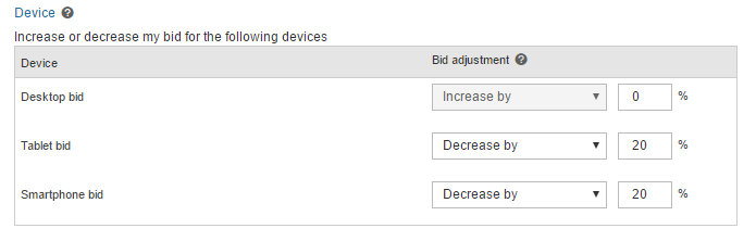 Корректировки ставок для устройст