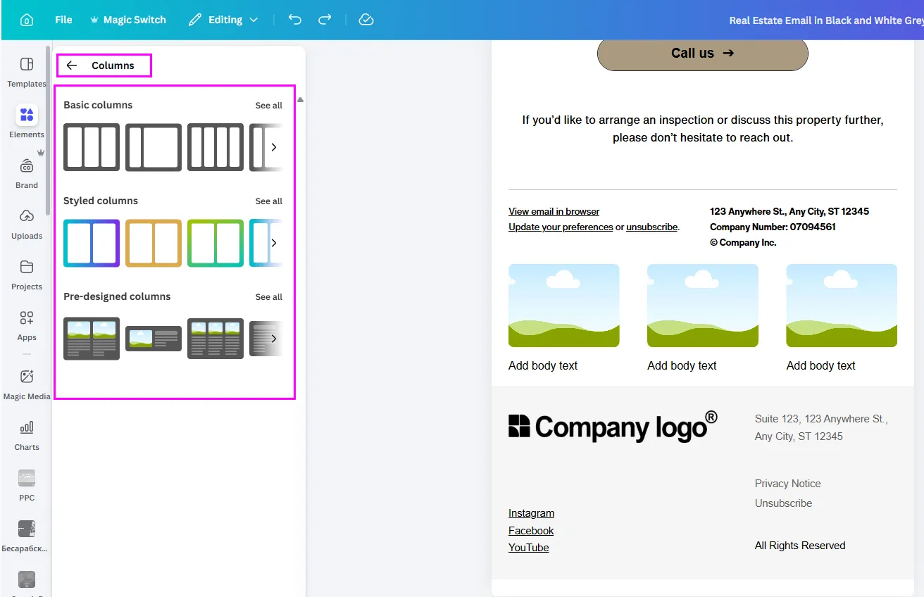 Columns Колони за подреждане на съдържание една до друга – например 2–3 продукта, категории или сравнение. Обикновено се подреждат вертикално на мобилно, което ги прави удобни за responsive структура.