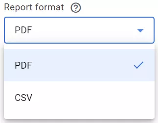 вы можете выбрать формат получения файлов в PDF или CSV