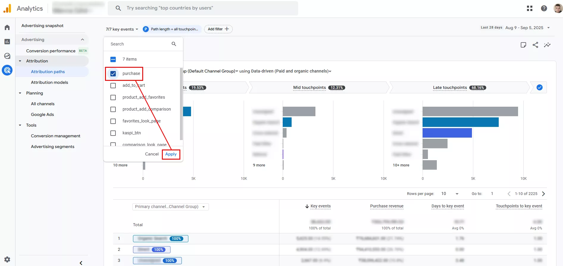 Наприклад, якщо ви хочете враховувати тільки покупки — виберіть у випадаючому списку Purchase.
