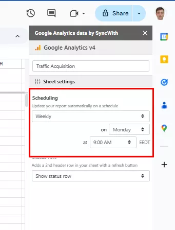 Наприклад, для звітів із платної реклами Google краще налаштувати оновлення щоденно, щоб оперативно аналізувати зміни.