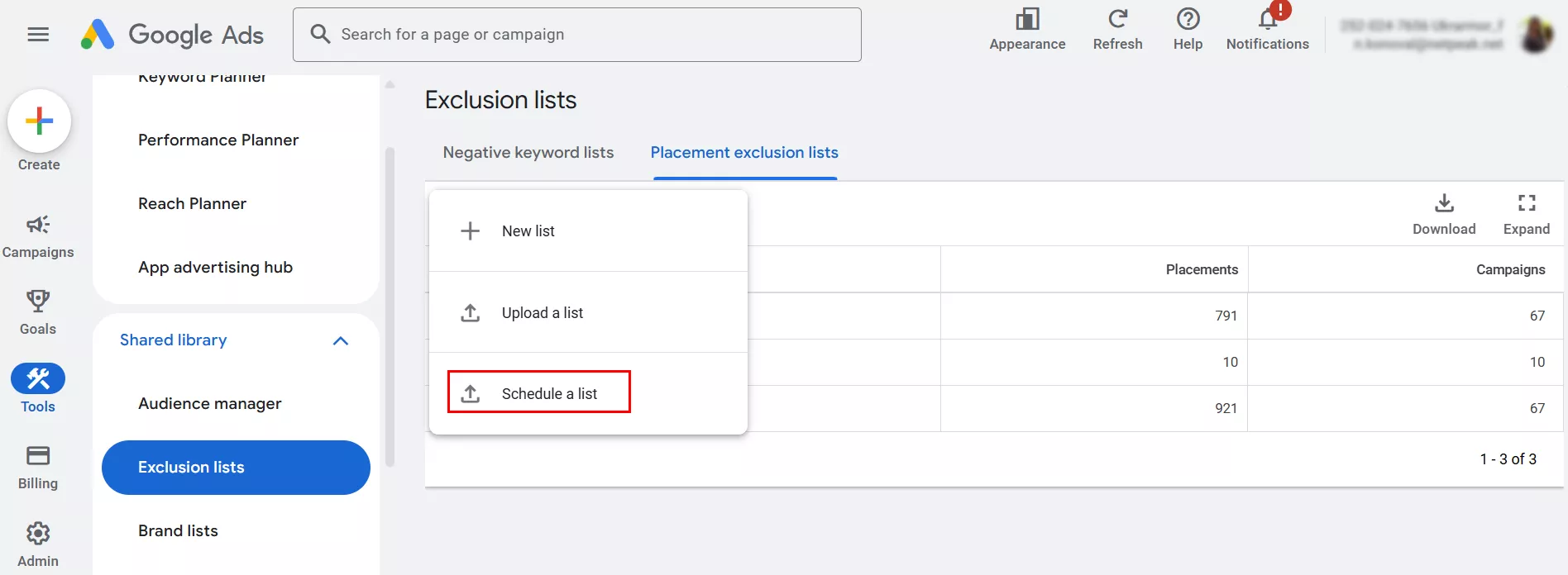Нажмите «Schedule a list».