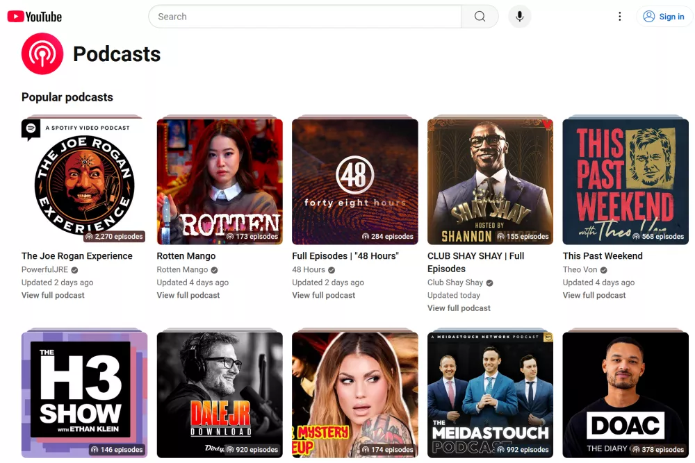 Стрічка подкасту в YouTube