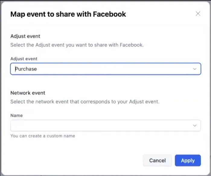 Оберіть назву події Adjust.