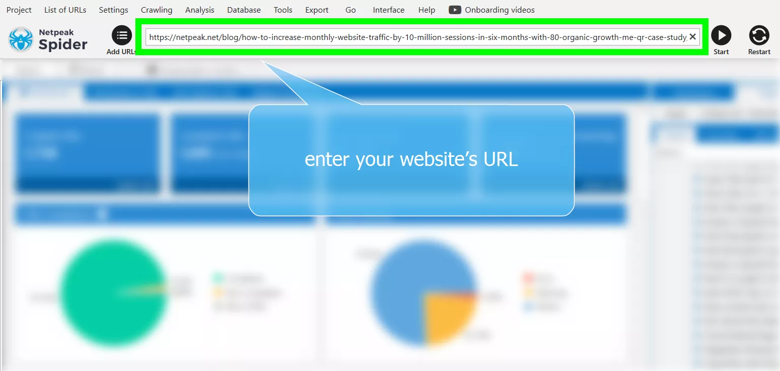 Open Netpeak Spider and start a new project by entering your website’s URL