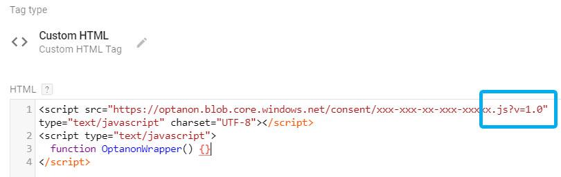 Переходим в тег cHTML — Cookie Consent и заменяем его код на скрипт, который предоставляет OneTrust