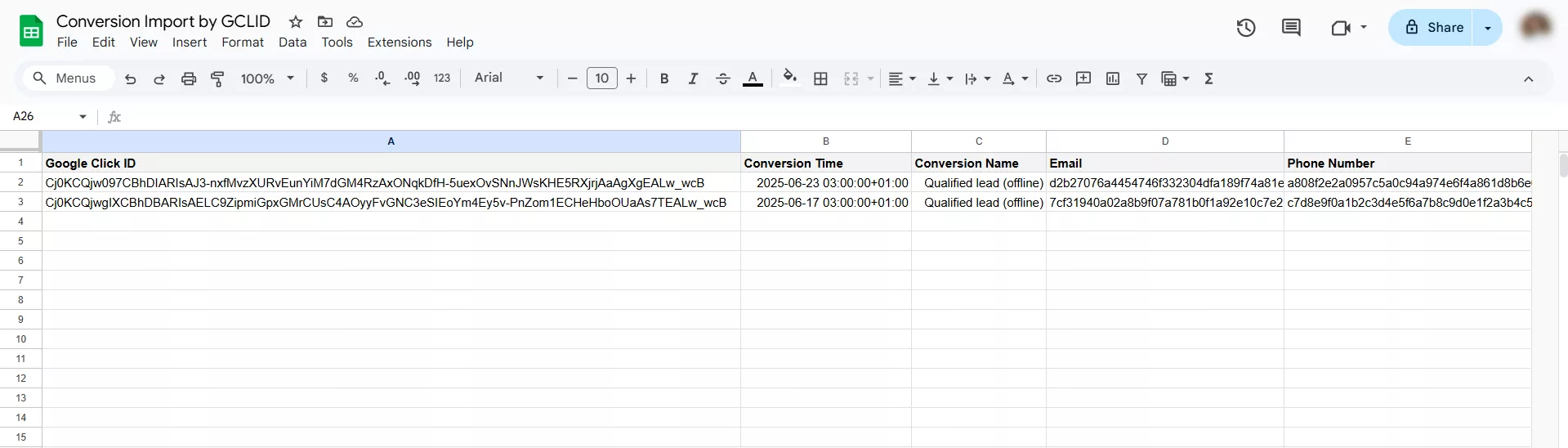 Phone Number. Має бути хешований у форматі SHA-256.