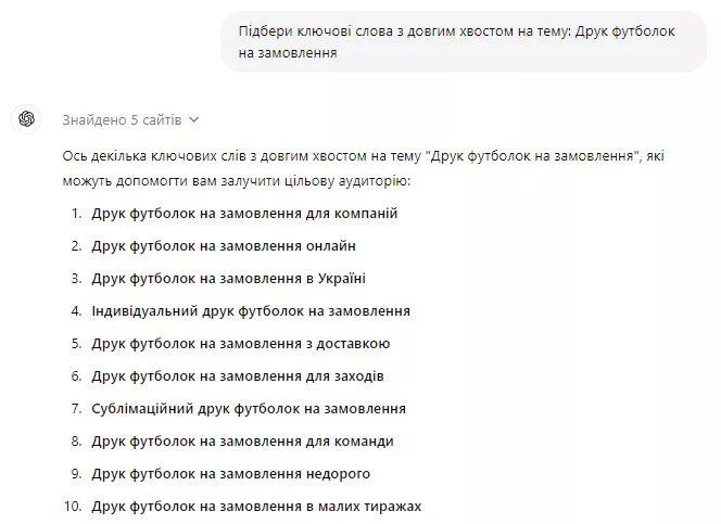 Підбери ключові слова з довгим хвостом на тему: Друк футболок на замовлення