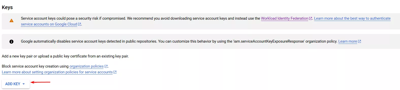 Після цього вас перекине на вкладку, де треба буде обрати «Add key».