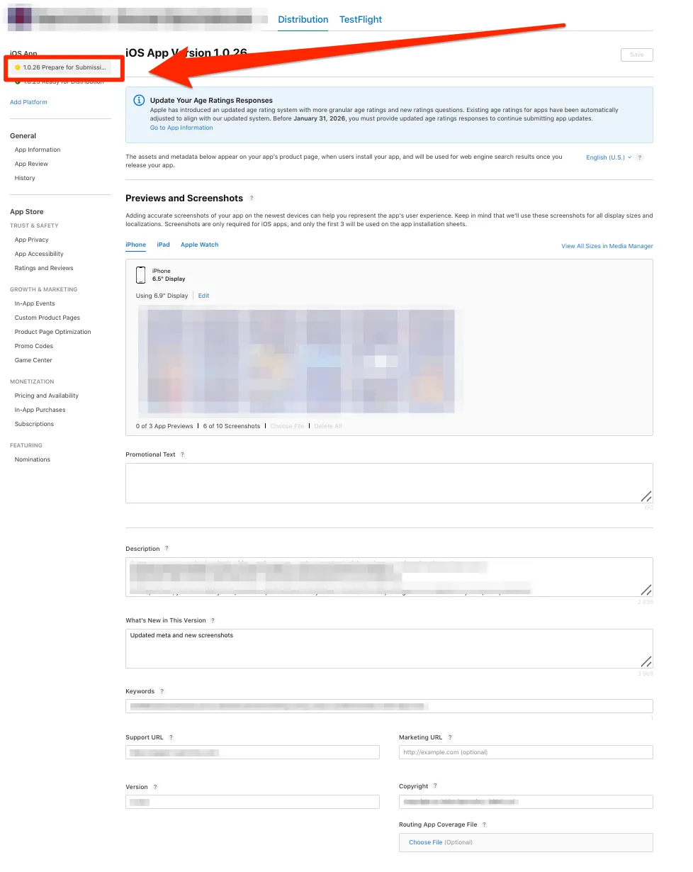 Після завершення налаштувань під розділом iOS App з&rsquo;явиться версія застосунку для релізу &mdash; Prepare for Submission.