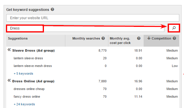 Подобрать ключевые слова в Bing Ads