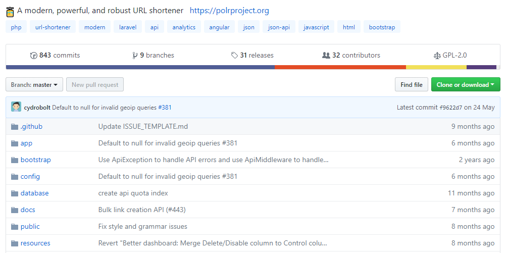 Polr позволяет использовать свой исходный код для создания сервиса сокращений на домене компании