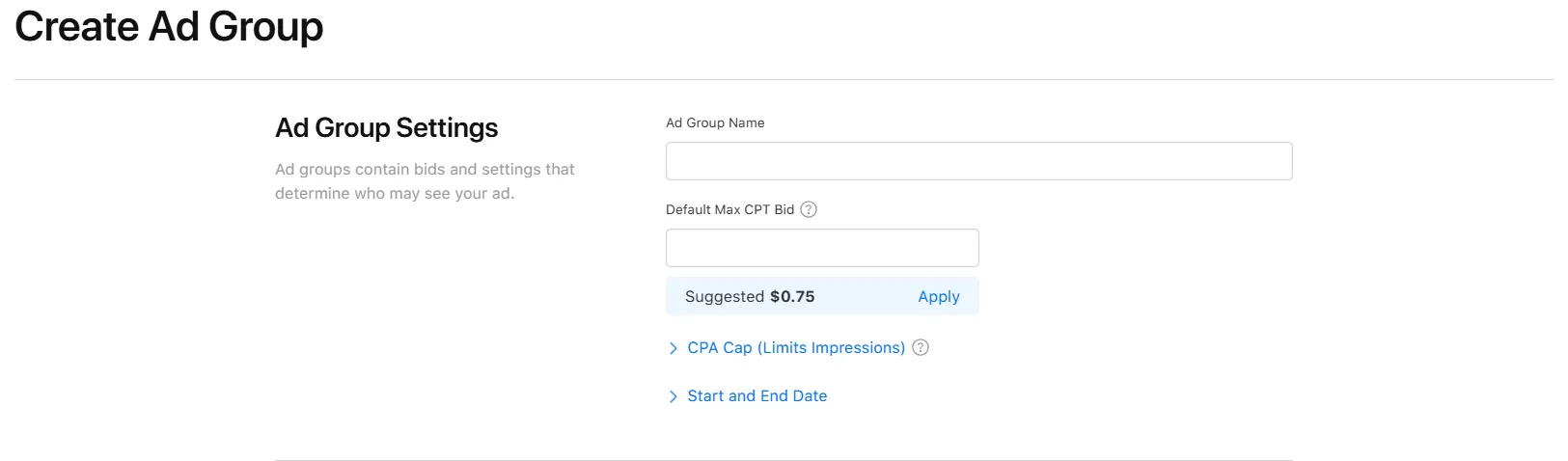 Призначити Default Max CPT Bid для Ad Group