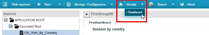 Посмотрим на созданный ранее дашборд — выбираем пункт «DashBoard» в меню «Module»