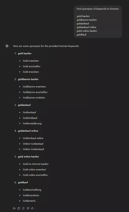 При работе с иностранным языком AI находит локальные более естественные синонимы и выражения. Пример промпта и ответа ChatGPT.