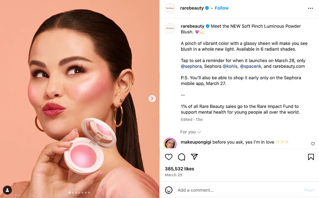 Ad featuring Selena Gomez