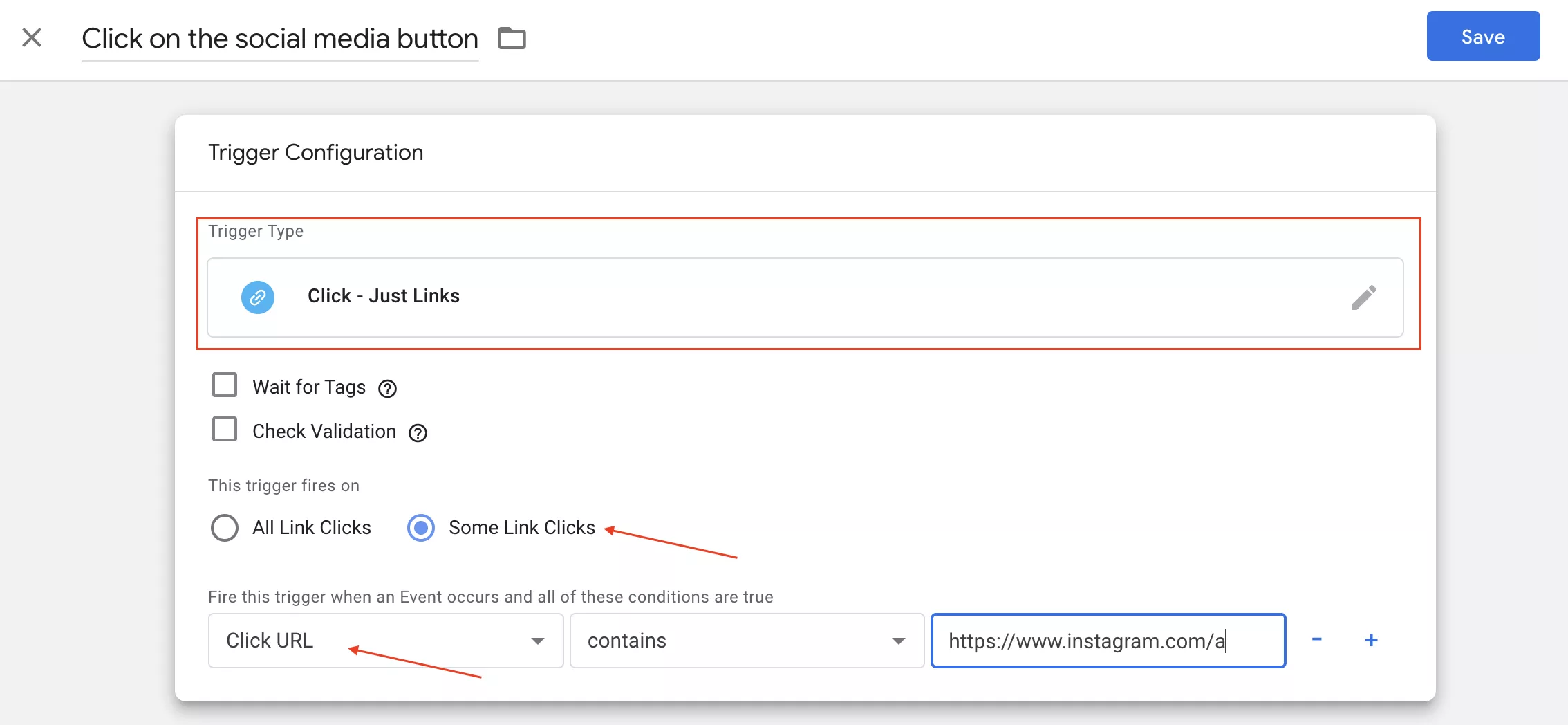 Setting up the Link Click trigger