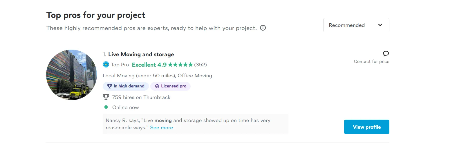 Thumbtack Moving Company Ad