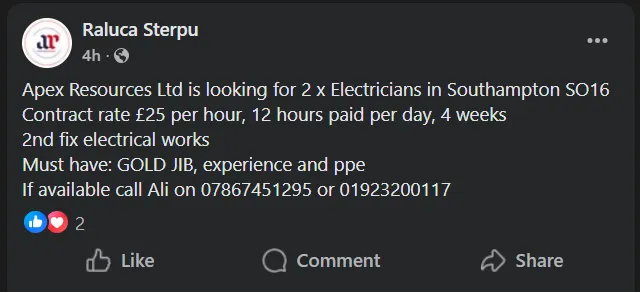 Facebook Group Electrician Job Search