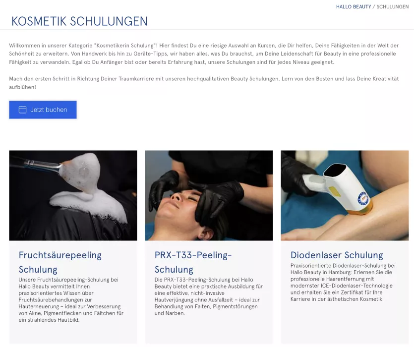 SEO Hallo Beauty training page redesign