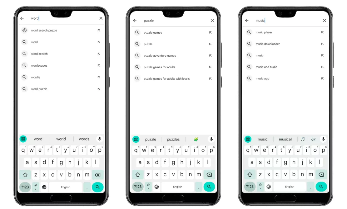 Підказки під пошуковим рядком Google Play