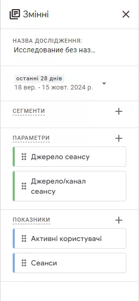 можна почати з додавання групи каналів сеансу за замовчуванням або джерела «Сеанс» для параметрів, а також «Сеансів»