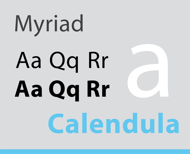 Sans Serif typefaces are Calibri, Myriad, Verdana.