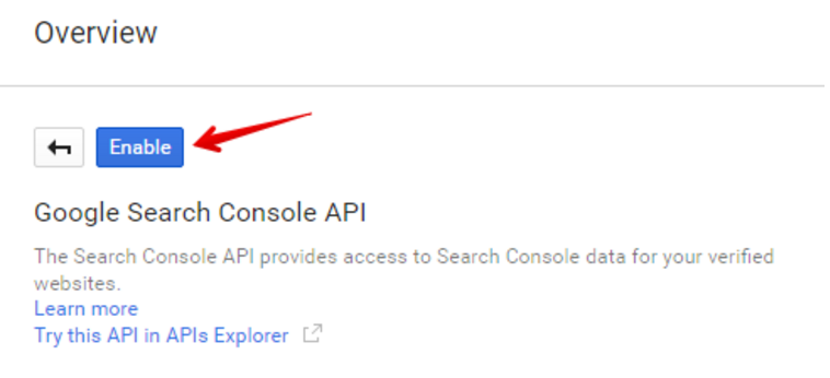 Въведете в полето за търсене Search Console API, кликнете върху името, а след това върху «Enable».