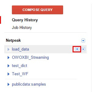 Следующий шаг — создание таблицы в новом наборе данных