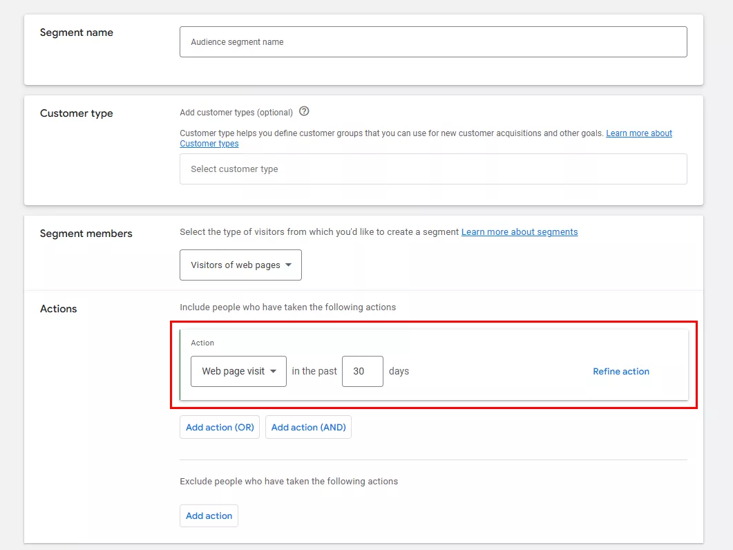 Создать сегмент «Your data segment — Website visitors (in the past 30 days)».