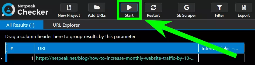 Start the analysis to gather data on your internal link amounts.