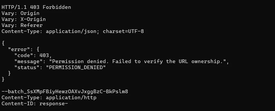 Така ж помилка буде, якщо ви не прив’яжете пошту свого сервісного акаунту до Google Search Console, або зробите це, не вказавши роль «Власник».