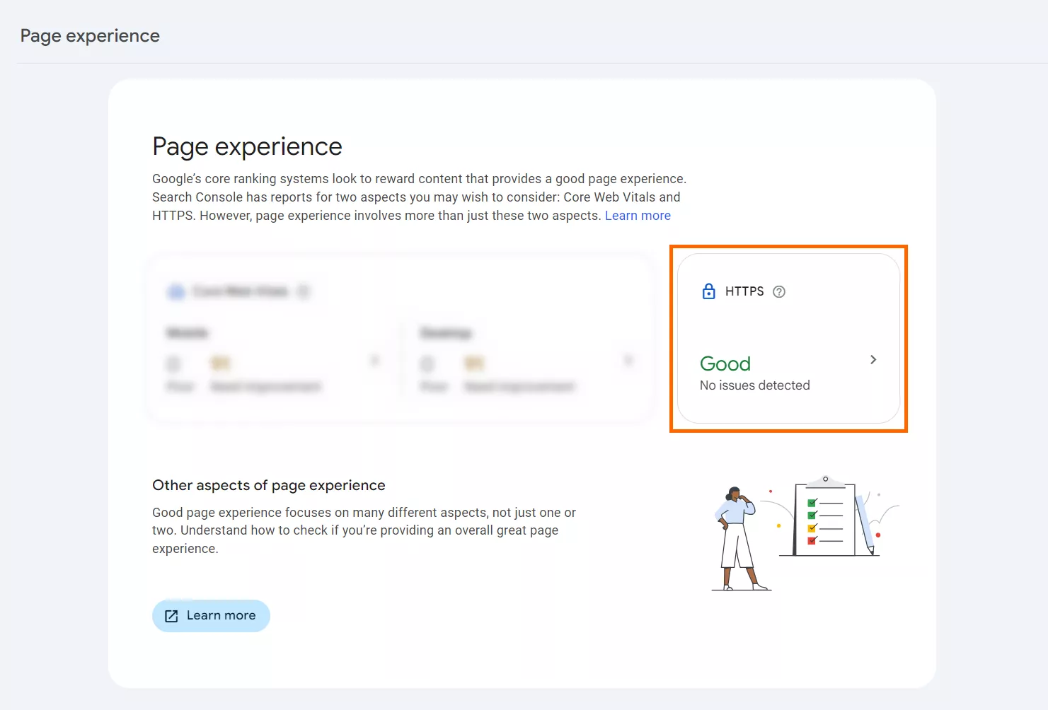 The presence of HTTPS implementation is one of the criteria for Google when assessing Page Experience and the corresponding report in the Search Console