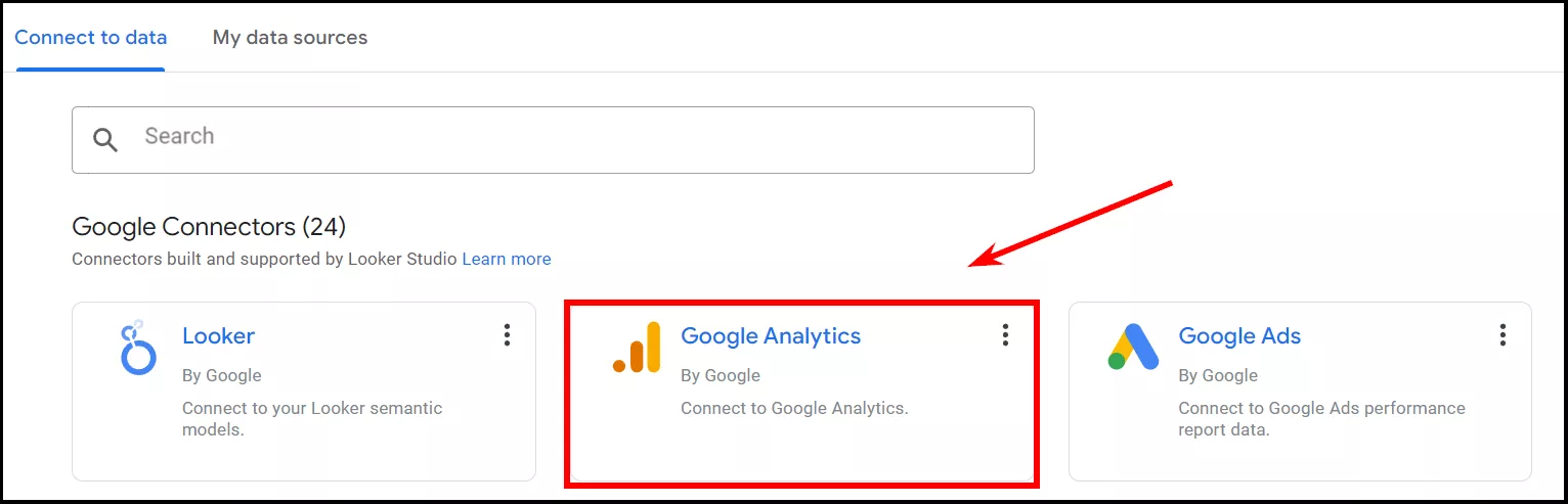 The window will open automatically, and you can click Google Analytics.