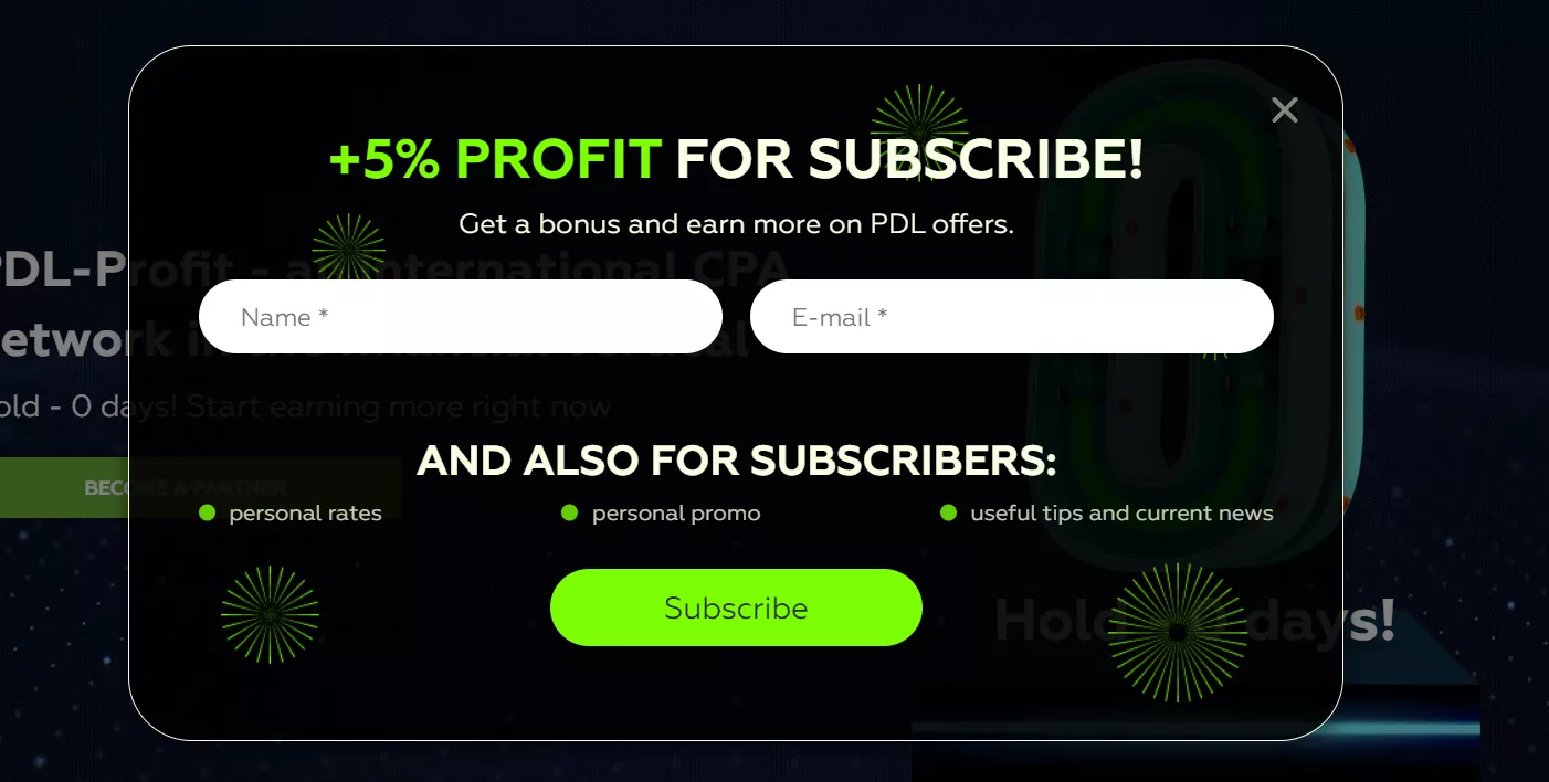 This is the pop-up subscription form we used