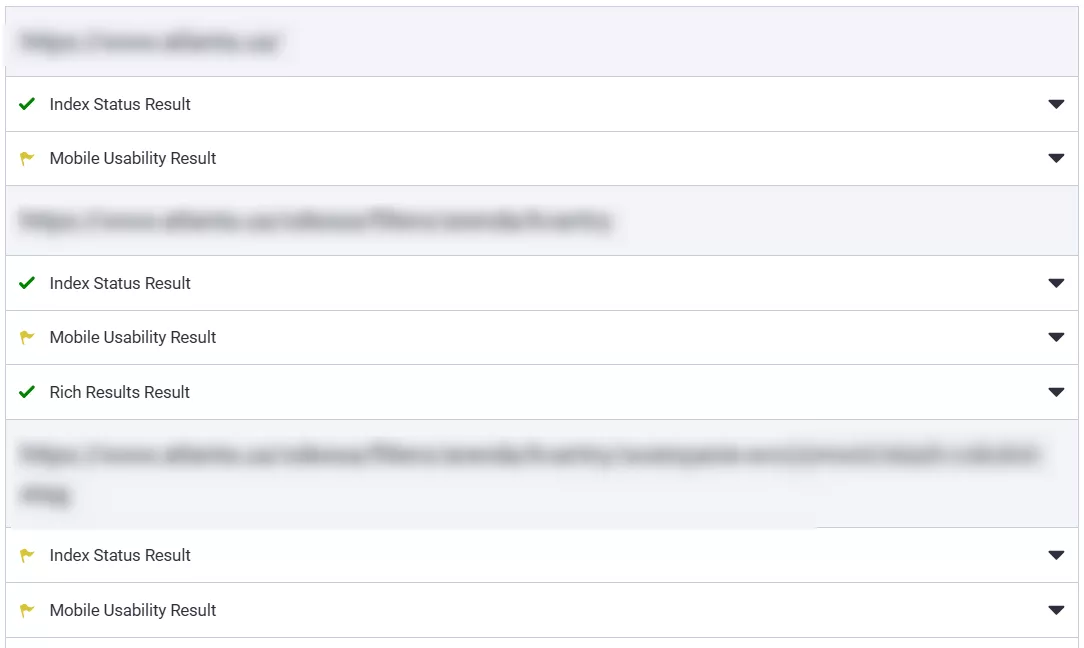 Тоді додаєте URL-адреси, які вам необхідно перевірити (до 100 адрес за раз і до 2000 загалом на день), і натискаєте кнопку «Перевірити сторінки». Результати матимуть такий вигляд.