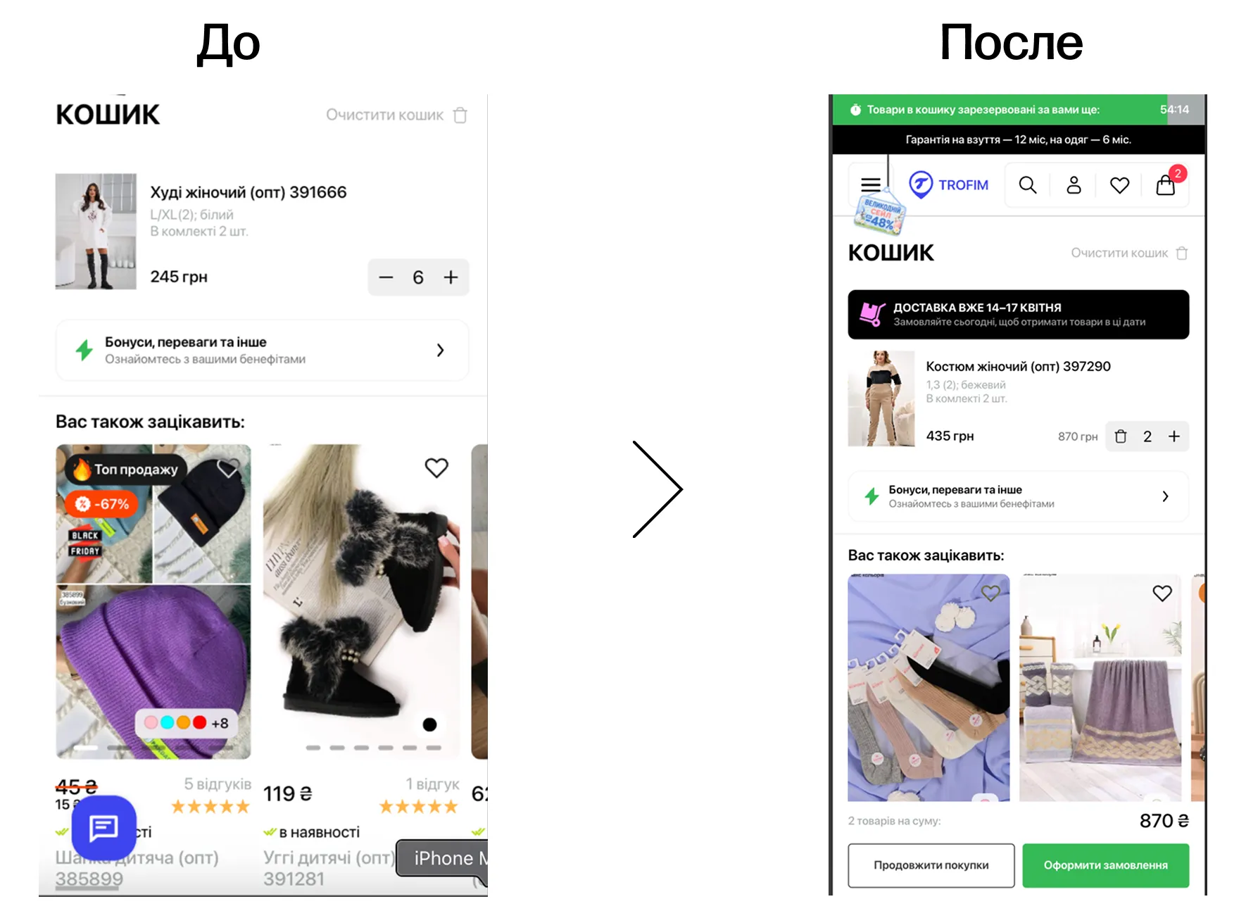 trofim корзина до после