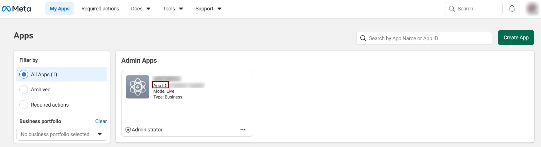 Тут додані всі ваші застосунки, виберіть потрібний та скопіюйте App ID.