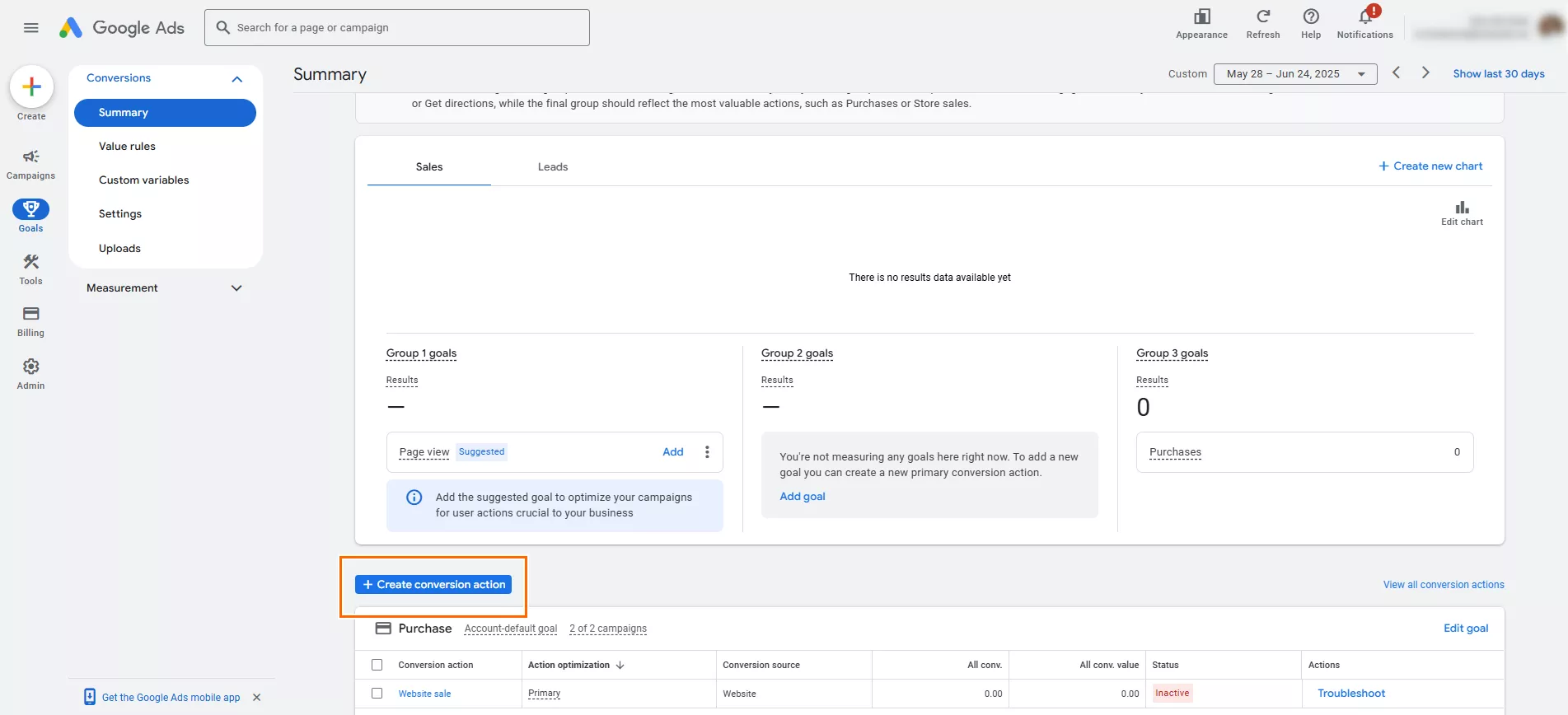 У спадному меню Conversions, перейдіть у Summary.