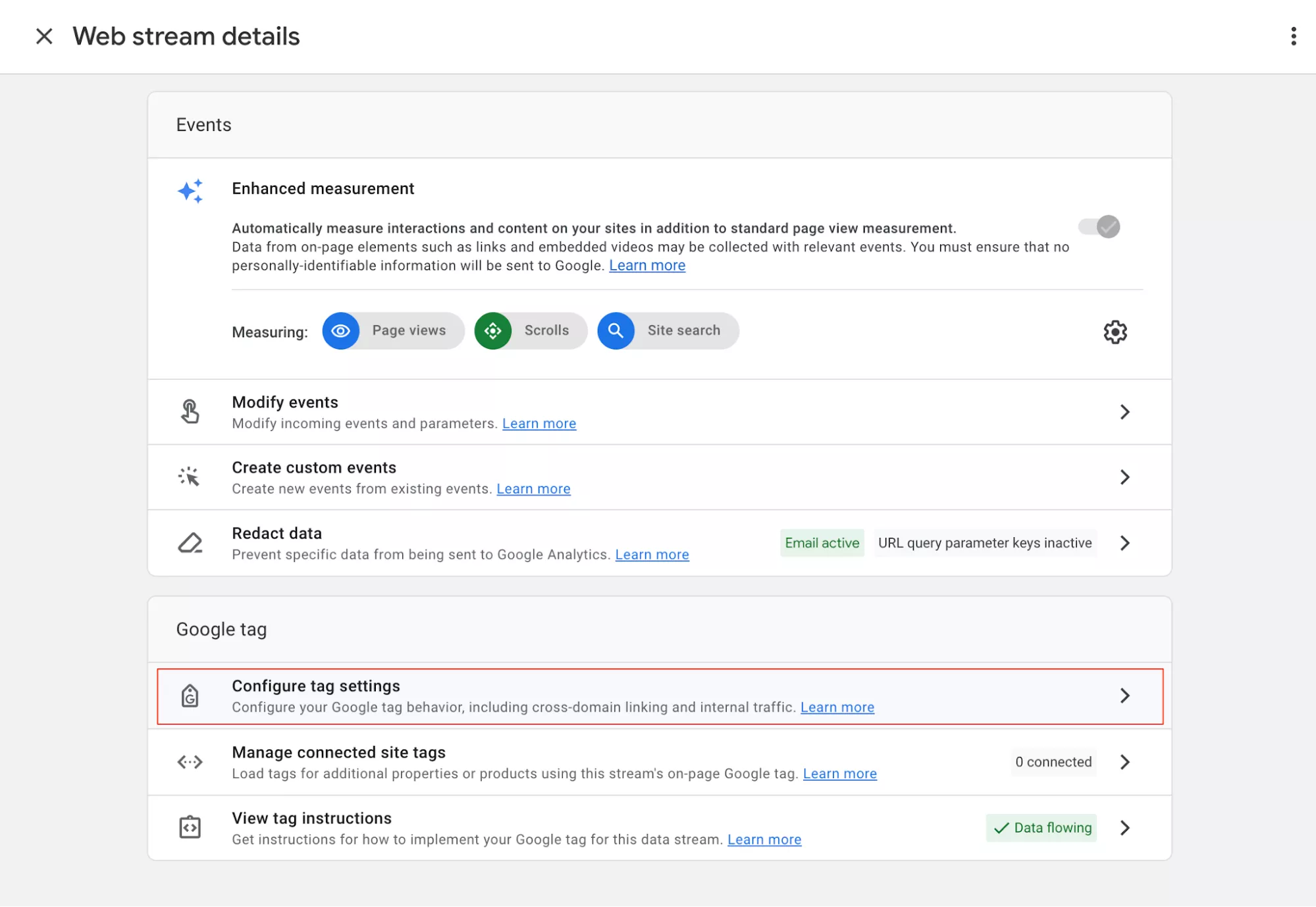 Configure tag settings