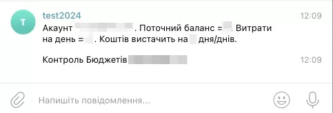 Успішно налаштований код відправлятиме інформацію про баланс таким повідомленням. 