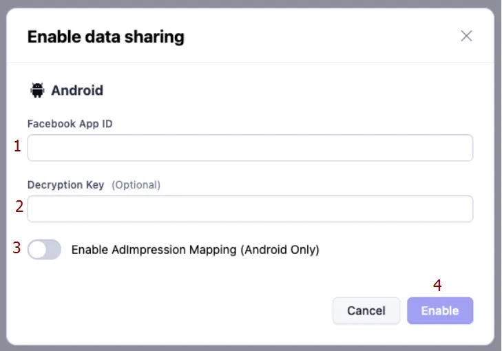 В Adjust, щоб максимально ефективно враховувати покази реклами (IAA) в Android-кампаніях, увімкніть опцію AdImpression mapping (тільки для Android).