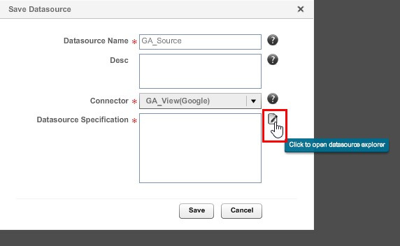В диалоговом окне «Save Datasource» задаем имя и описание источника