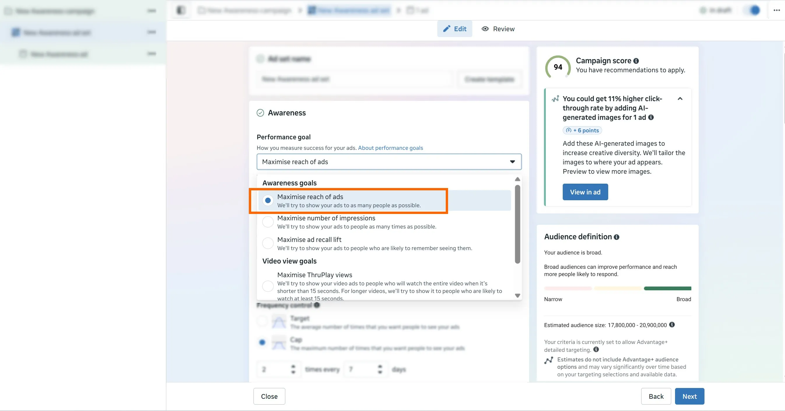 В этом режиме система будет пытаться показать рекламу максимально возможному количеству людей в заданном регионе.