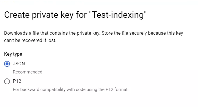 Вам буде запропоновано «Create new key». Оберіть формат JSON.