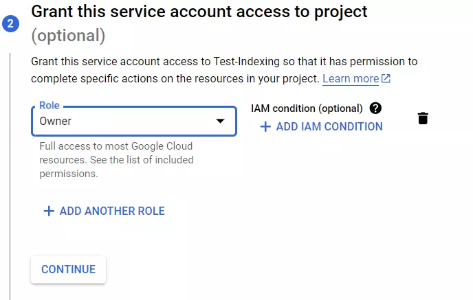 Вибір будь-якої іншої ролі не дасть вам змогу скористатись Google Indexing API для вашого сайту.