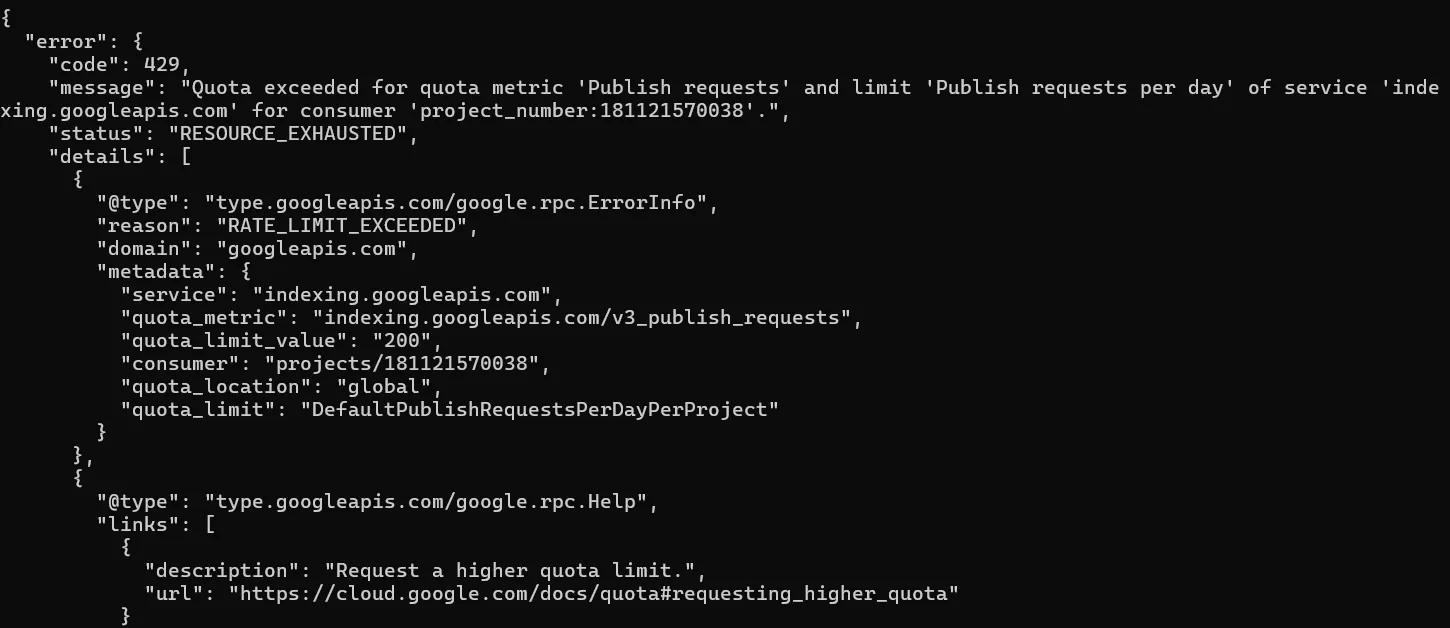 Виникає, якщо ви намагаєтеся відправити понад 200 URL-адрес на день для одного сайту.