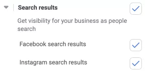 Вона містить в собі два місця розміщення: результати пошуку Facebook та Instagram.